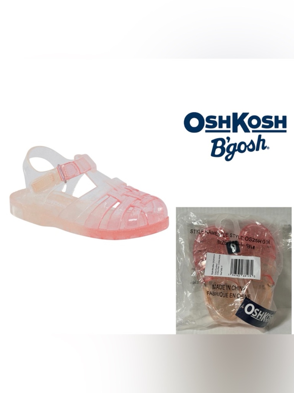 🆕OSHKOSH - 9 - NWT - GIRLS PINK OMBRE SHIMMER SPARKLE JELLY SANDALS / SHOES